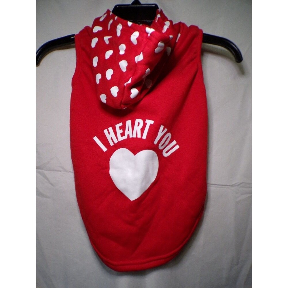 Buttons & Bones Dog Hoodie XL Red I Heart You Heart Print Sleeveless